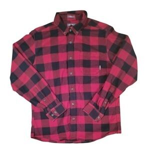 Eddie Bauer Mens Medium Red Black Buffalo Check Flannel Shirt Classic Fit EUC